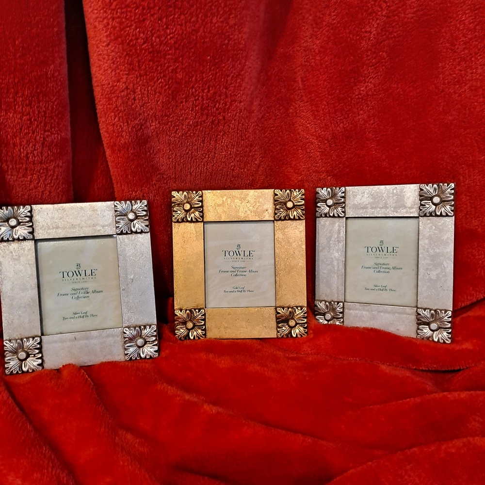 Towle Silver and Gold Leaf Floral Accent Wood Frames Set Of 3